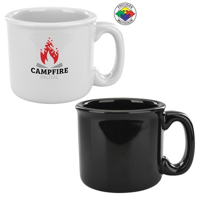 15 Oz. Solid Black Retro Campfire Mug - Dishwasher Safe - Precision Spot Color