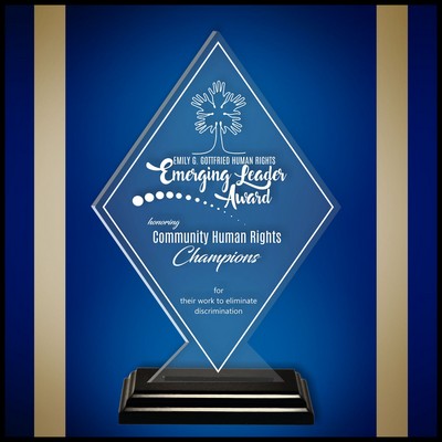 9" Diamond Riser Clear Acrylic Award with a Black Wood Base