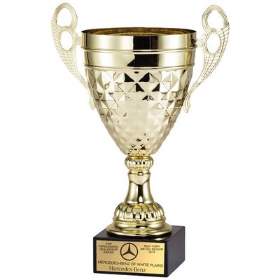 13 ¼" Modern Style Gold Metal Trophy Cup w/Decorative Pattern