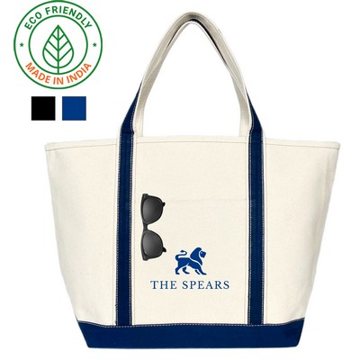 Riverside Eco Friendly 20 Oz. Canvas Boat Tote Bag w/Navy Blue Trim