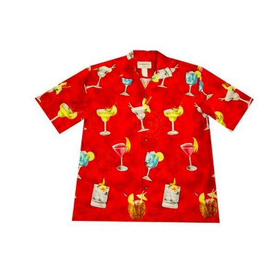 Red Hawaiian Tropical Print Cotton Shirt