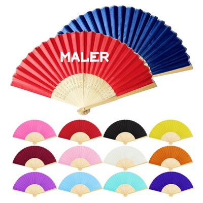 Folding Paper Fan w/ Bamboo Handle
