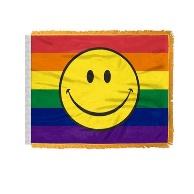 4" x 6" 1 ply wPoly Rainbow with Smiley Face Pride Antenna Flag