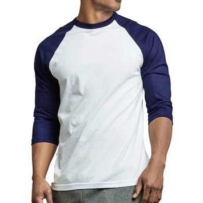 Men's 3/4 Sleeve Baseball T-Shirt - 3XL, Navy/White (Case of 20)