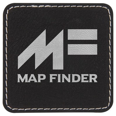 2-1/2" Square Patches, Black/Silver Laserable Leatherette