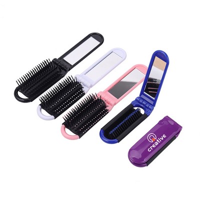 Portable Folding Hair Brush with Mirror