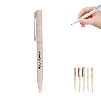 Rotary Ballpoint Pen Made of Wheat Straw with Colorful Clip