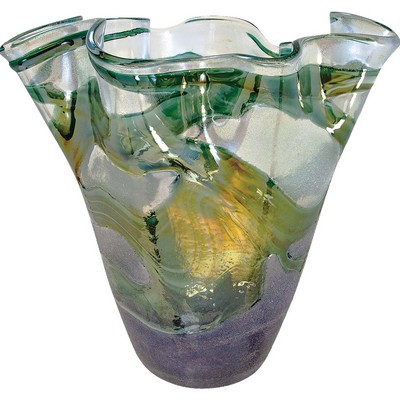 11.25" Art Glass Vase with Piano Finish Base