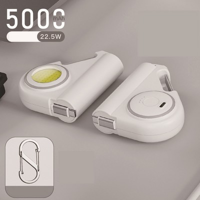 5000mAh Mini Power Bank With Retractable USB-C Cable WIth Illumination light With Metal Carabiner