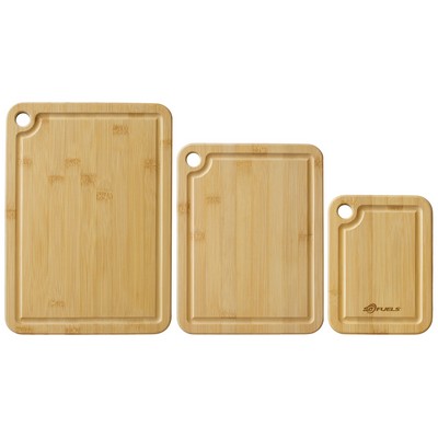 3Pc Bamboo Cutting & Serving Board Set with hanging holes