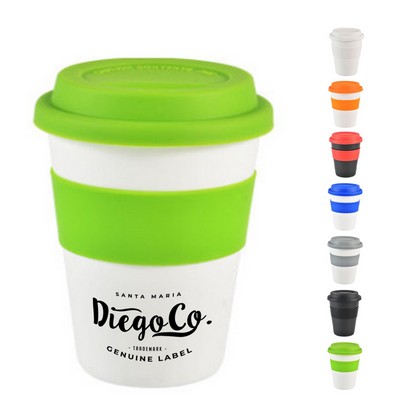 12oz Coffee Cup with Non-Leak Silicone Lid and Insulated Band