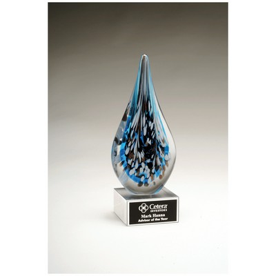 10" Multi-Colored Teardrop Art Glass on Clear Glass Base