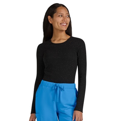 koi - Smiley World - Women's Speckled Rib Smiley Face Elbow Tender Underscrub Tee