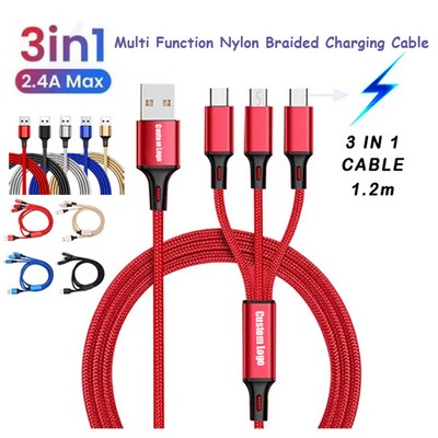 Nylon Braided 3 in 1 Fast Charging USB Charger Cable