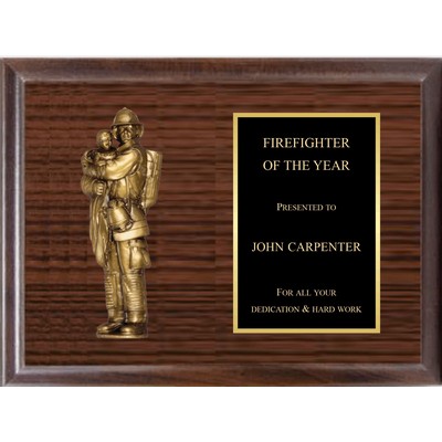 7" Fireman With Child On Cherry Board