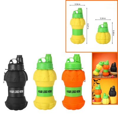 20 Oz. Halloween Silicone Pumpkin Collapsible Water Bottle