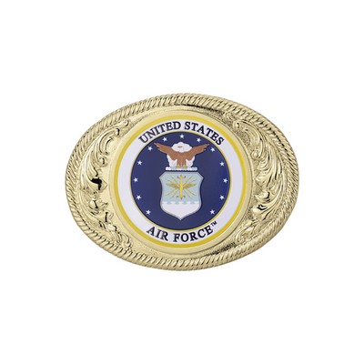 Gold Oval Die Cast Belt Buckle w/United States Air Force Insert (2 3/4" x 3 5/8")