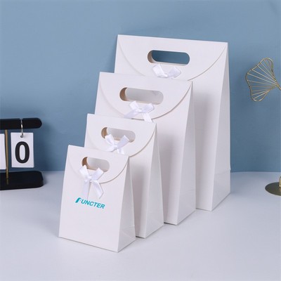 White Flip Top Velcro Gift Bag W/ Bow Handles