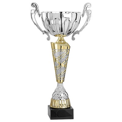 17 3/4" Silver with Gold Accents European Style Trophy Cup on Black Marble Base
