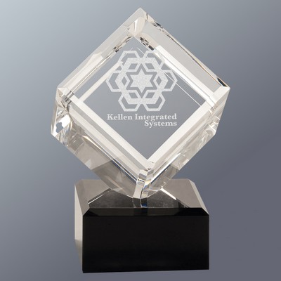 Clear Crystal Cube on Black Crystal Base, Large (4"x6"H)