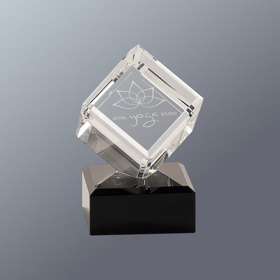 Clear Crystal Cube on Black Crystal Base, Medium (3"x4-1/2"H)