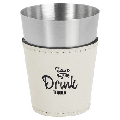 2 oz. White Leatherette & Stainless Steel Shot Glass