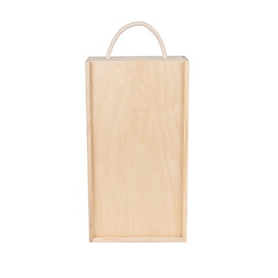 Two Bottle 13 1/2 x 7 x 3 1/2 FSC 100% Pinewood box w slide closure and rope handle 12/case