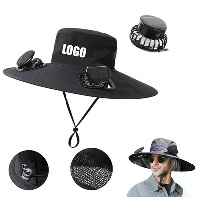Outdoor Wide Brim Sun Hat with 2 Solar Fan Sun Bucket Hat