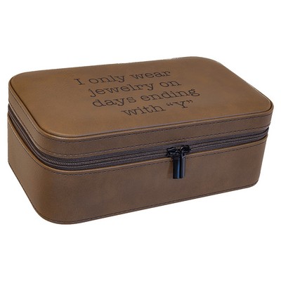 Faux Leather Jewelry Box, Dark Browm, 7 1/2" X 4 1/2"