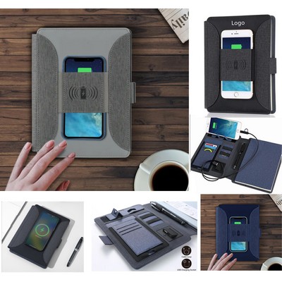 Business Gift Set for 8000mah Wireless Charging Power Bank Notebook