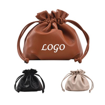 Fashionable Simple PU Crossbody Drawstring Bucket Bag