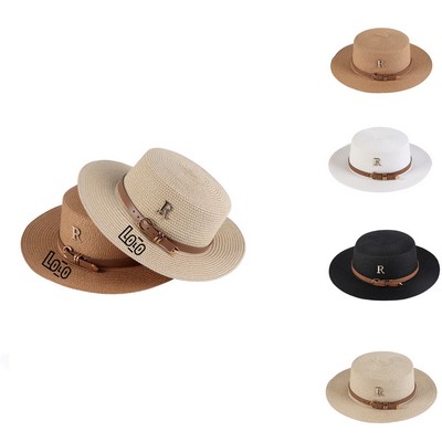 Retro flat topped straw hat
