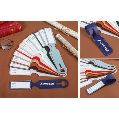 One-Piece Colorful Long Rectangular Shape PU Leather Luggage Tag Personalizable Travel ID Tag