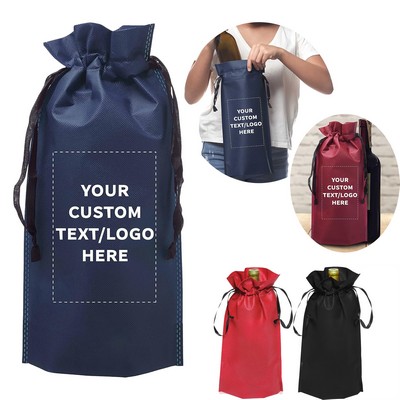 Personalized Wine Bottle Carrier Non-Woven Vineyard Ribbon Drawstring Bags