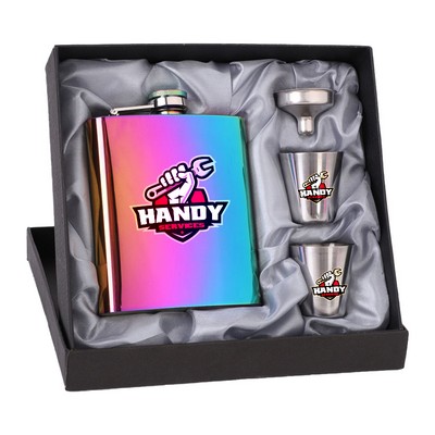 8oz Rainbow Plated Flask Set