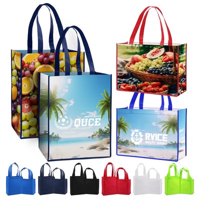 105GSM Full Color Full Wrap Laminated Tote Bag With Square Corner (12'' x 16'' x 6'')