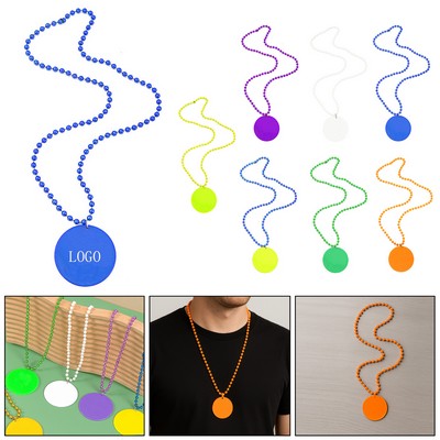 Colorful Plastic Bead Necklace w/ Round Pendant