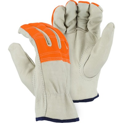 Majestic 2510HVO Cowhide Drivers Glove with Hi-Viz Cloth Fingers