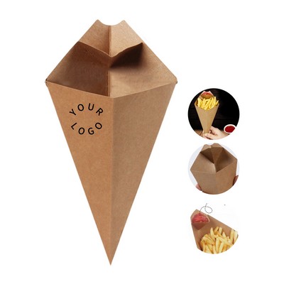 Kraft Paper Cone Holder With Sauce Section 5.3" By 3" By 9"