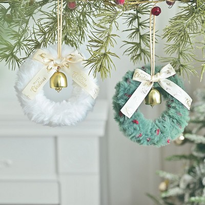 Plush Christmas Wreath Ribbon Bow Bell Holiday Decor