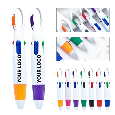 Four Color Ballpoint Pen With Carabiner Clip