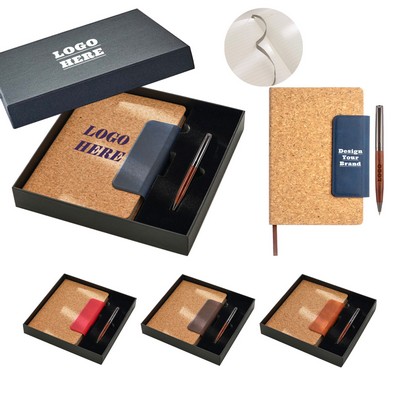 Eco-Friendly Premium A5 Cork Notebook With Wooden-Metal Pen Gift Set