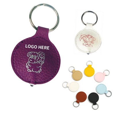 Circular Synthetic Leather LED Keyring