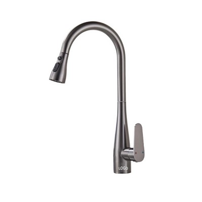 Brushed Gunmetal Brass Pull Down Kitchen Faucet with Swivel Design