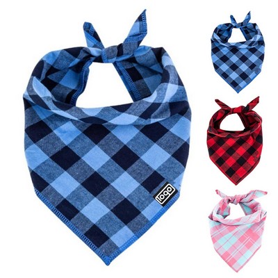 Plaid Polyester Dog Bandana — Large Bib Design for Pet