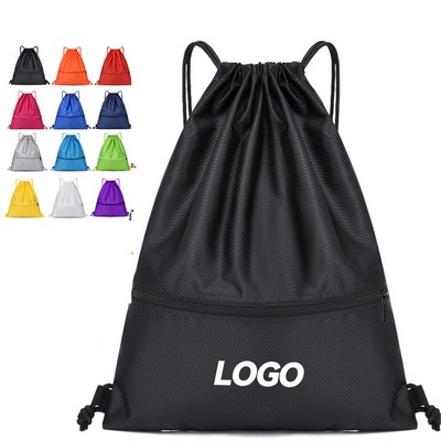 Custom Durable Drawstring Sports Backpack with Zip Pockets