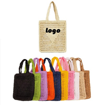 Large Crochet Straw Beach Bag With Mesh