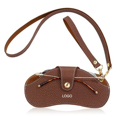 Portable Neck Hanging Sunglasses Case Scratch Resistant PU Leather Eyewear Pouch