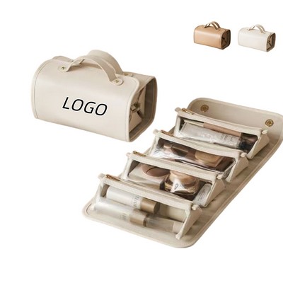 Handheld Foldable PU Leather 4-in-1 Detachable Makeup Bag