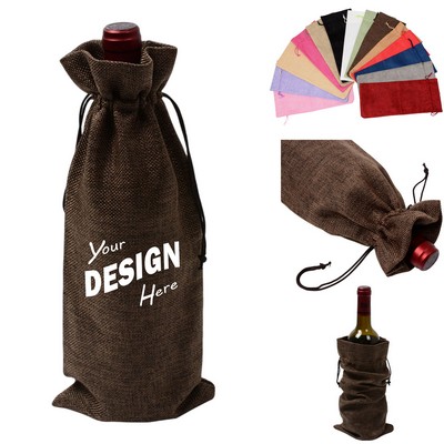 Linen Wine Drawstring Bag